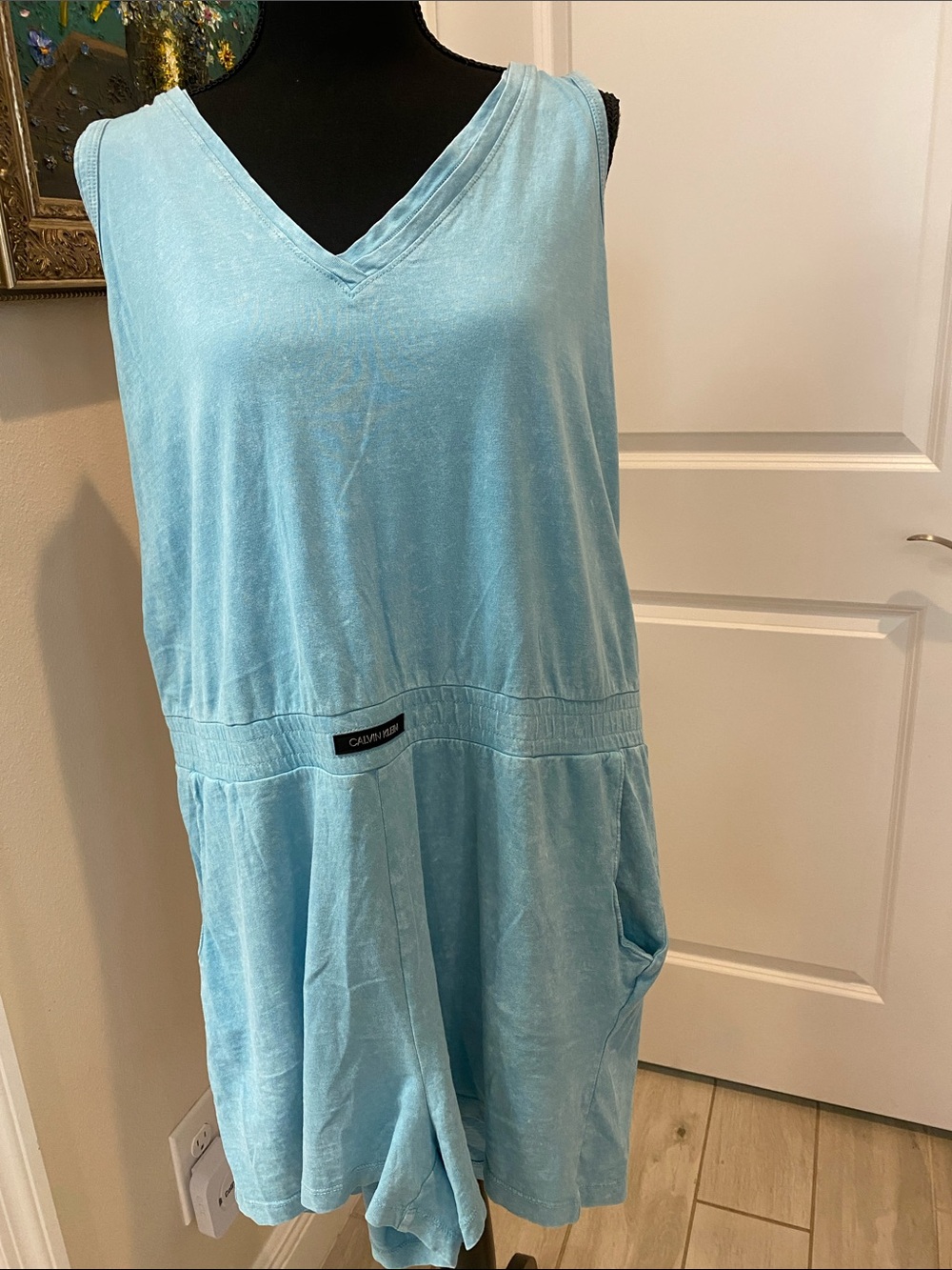 Calvin Klein Aqua V-Neck Romper NWOT